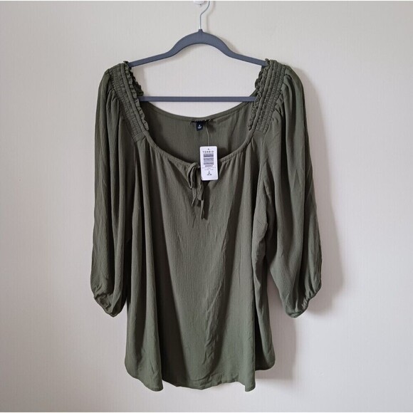 Torrid Blouse Top Boho Tie Front Off The Shoulder Olive Green Size 2X - Picture 1 of 8